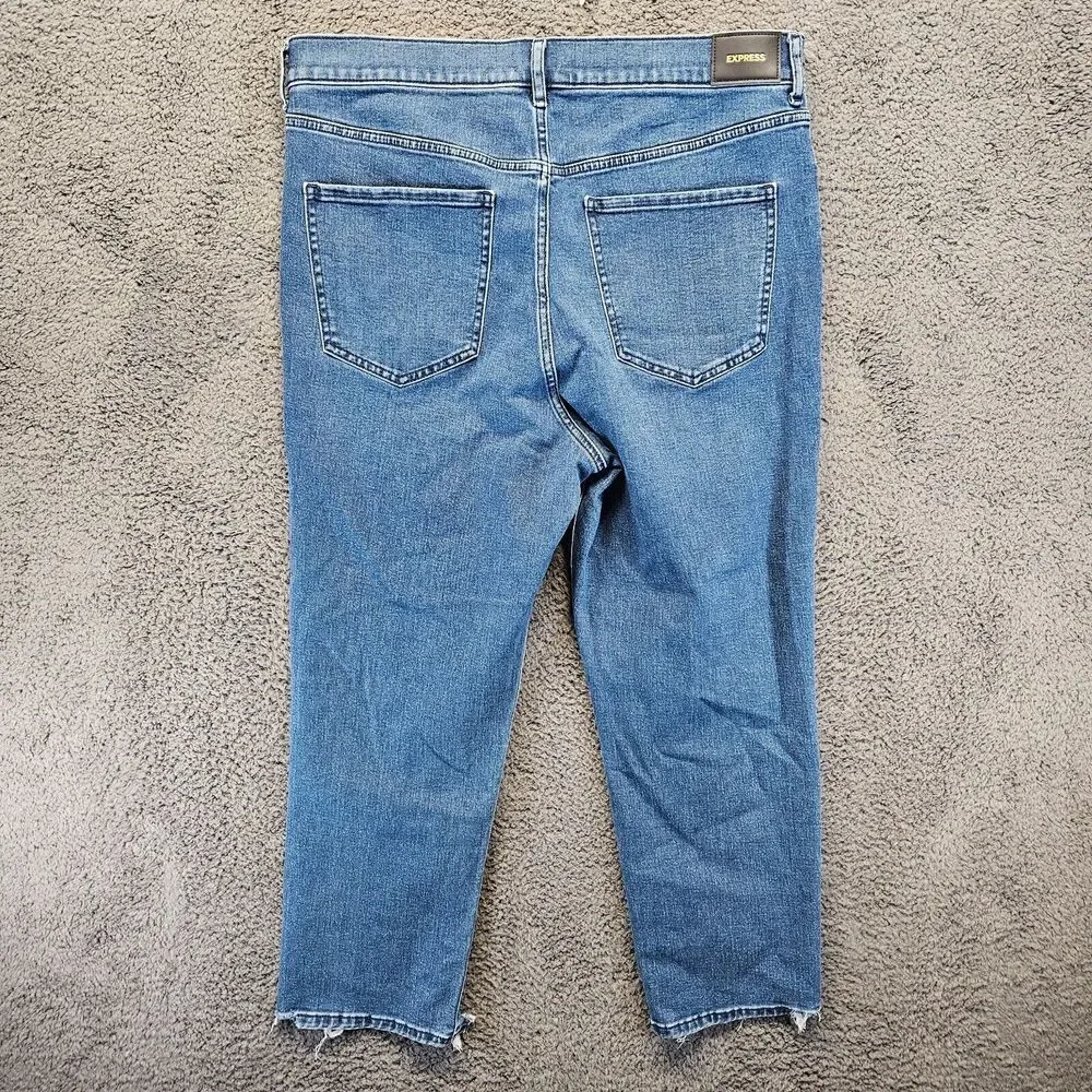 Express Mom Jean‎ Womens Size 14 Blue Denim Super High Rise Distressed